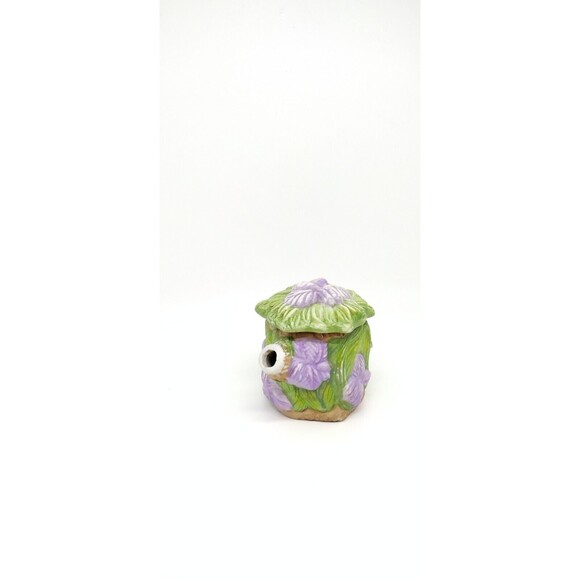 Mini Floral Teapot Purple Green Garden Ceramic With Lid Vintage - Picture 2 of 8